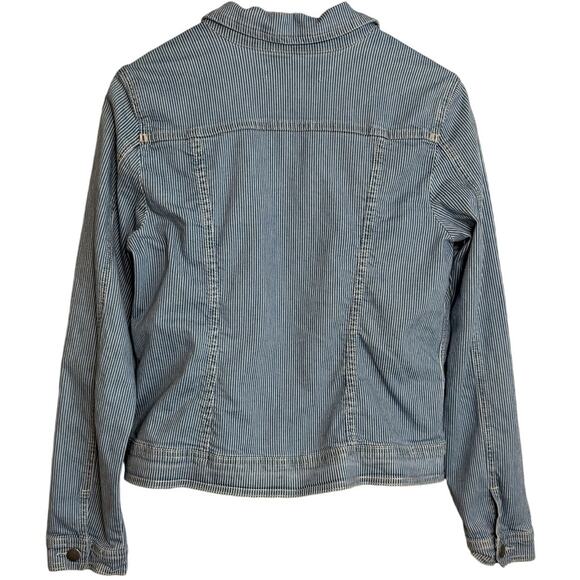 Max Jeans Blue White Striped Denim Trucker Jacket Women’s Medium Casual - Picture 3 of 10